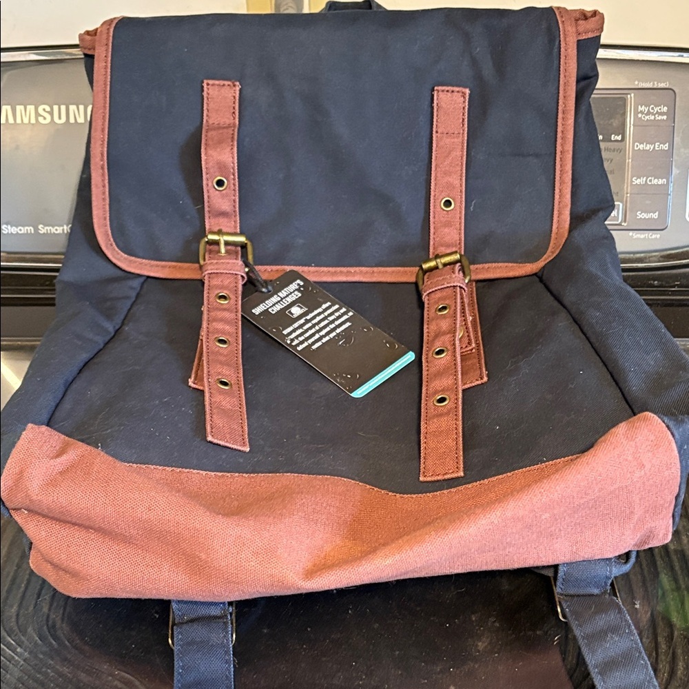 Cotton Storm Canvas Two-Tone Navy and Rust Brown Backpack Unisex